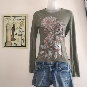 Ambiance Light Olive Green L/S Floral Skull w/ Hat S